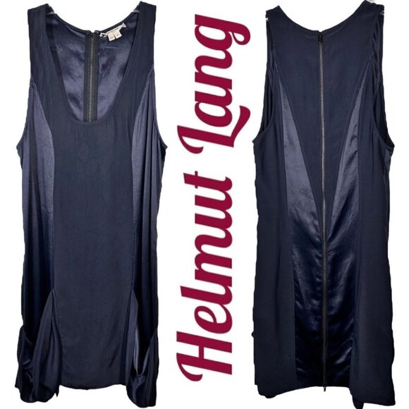 HELMUT LANG Wrinkled Satin Black Drop Pocket Mini Tank Party Dress, Size 2 - Picture 1 of 7